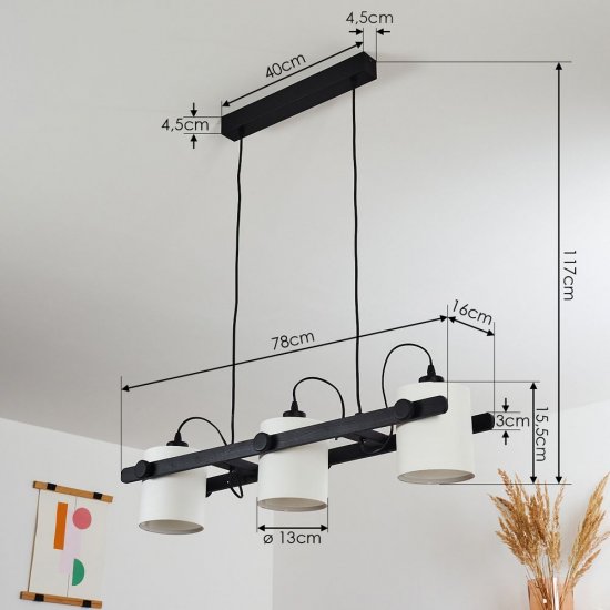 Полилей LOFT HORNWOOD 3хE27 max 3х28W IP20 черно + бял текстил
