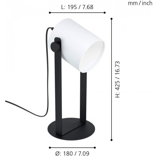 Настолна лампа LOFT HORNWOOD E27 max 28W IP20 черно + бял текстил