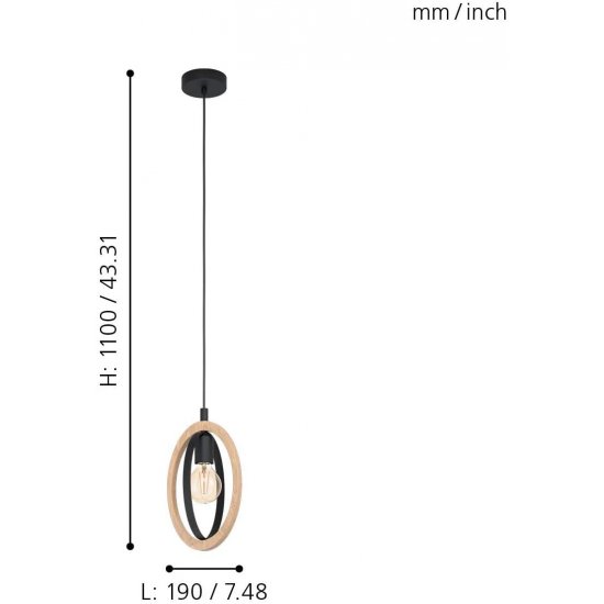 Пендел LOFT BASILDON E27 max 40W IP20 дърво + кафяво и черно