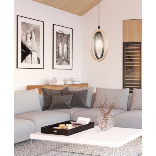 Пендел LOFT BASILDON E27 max 40W IP20 дърво + кафяво и черно