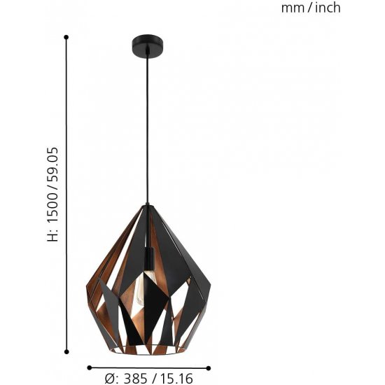 Пендел LOFT CARLTON 1 E27 max 60W IP20 ф38 черно + медено