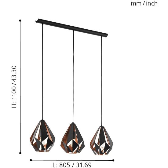 Пендел LOFT CARLTON 1 3хE27 max 3х60W IP20 черно + медено