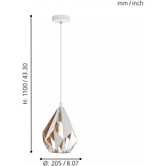 Пендел LOFT CARLTON 1 E27 max 60W IP20 ф20 бяло + златисто медено