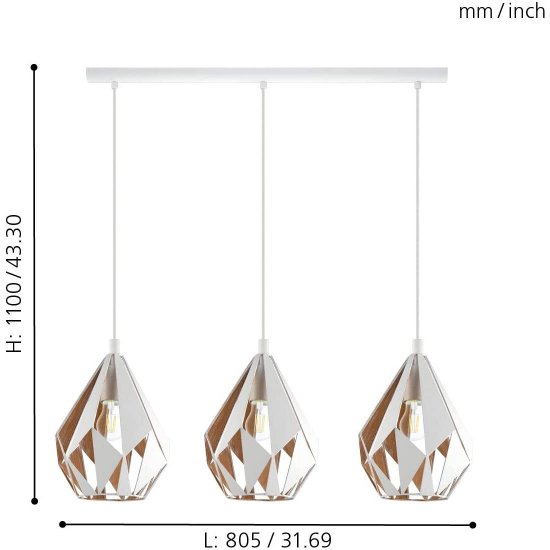 Пендел LOFT CARLTON 1 3хE27 max 3х60W IP20 ф20 бяло + златисто