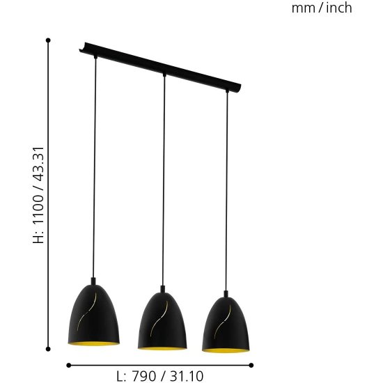Пендел LOFT HUNNINGHAM 3xE27 max 3x60W IP20 черeн + златно