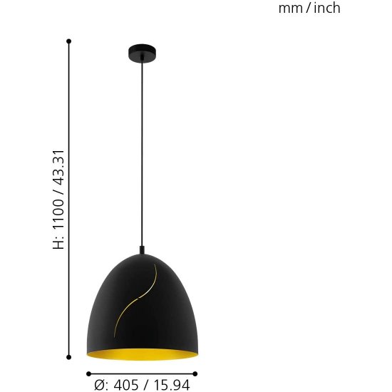 Пендел LOFT HUNNINGHAM E27 max 60W IP20 ф40см черeн + златно