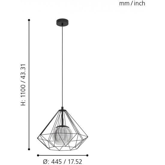 Пендел LOFT VERNHAM E27 max 40W IP20 ф44 черeн