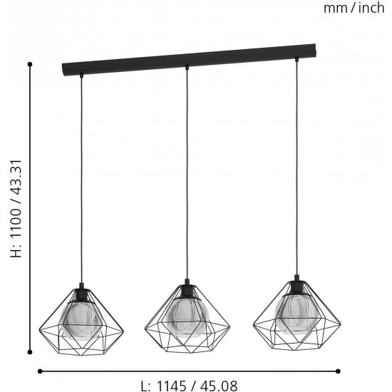 Пендел LOFT VERNHAM 3xE27 max 3x40W IP20 ф32 черeн