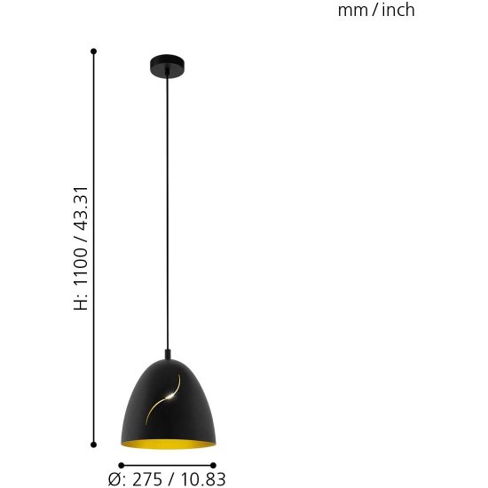Пендел LOFT HUNNINGHAM E27 max 60W IP20 ф27см черeн + златно