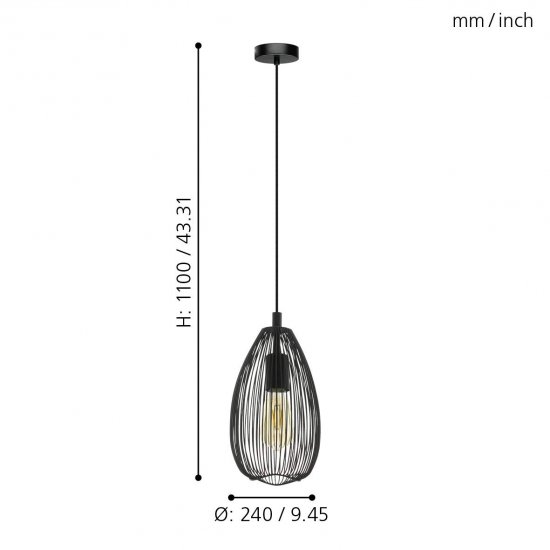 Пендел LOFT CLEVEDON E27 max 60W IP20 черeн