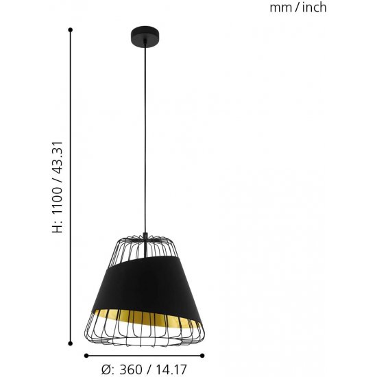 Пендел LOFT AUSTELL E27 max 60W IP20 ф36см черeн + златно