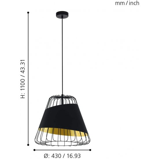 Пендел LOFT AUSTELL E27 max 60W IP20 ф43см черeн + златно