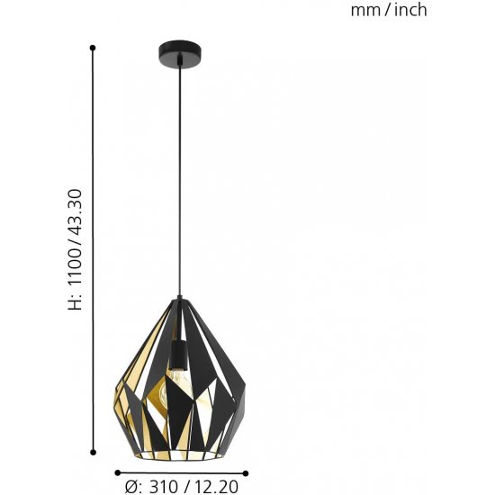 Пендел LOFT CARLTON 1 E27 max 60W IP20 ф31 черно + златно