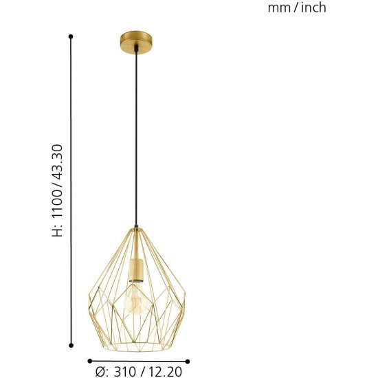 Пендел LOFT CARLTON E27 max 60W IP20 старо злато