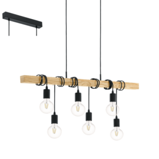 Пендел LOFT TOWNSHEND 6хE27 max 6х60W IP20 черно + кафяво