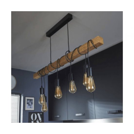 Пендел LOFT TOWNSHEND 6хE27 max 6х60W IP20 черно + кафяво