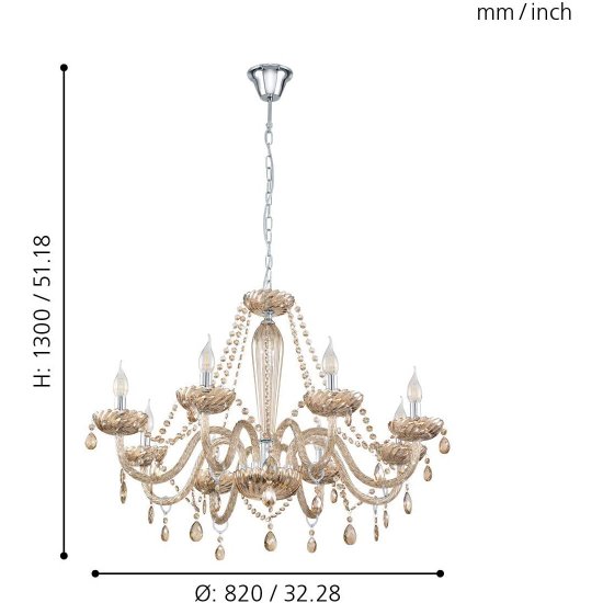 Полилей SPARKLING BASILANO 1 8хE14 max 8х40W IP20 хром + коняк