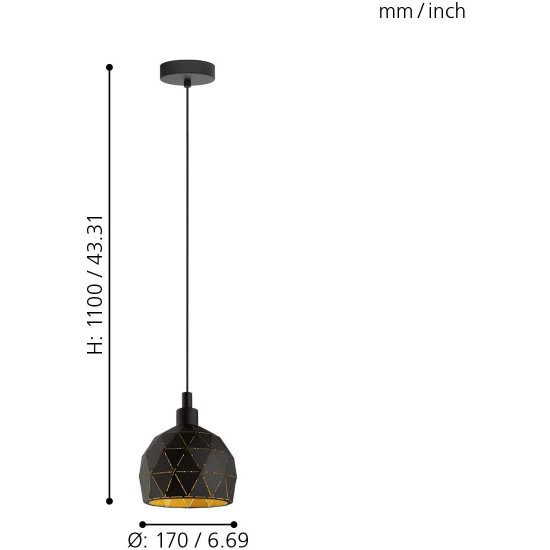 Пендел ROCCAFORTE E14 max 1х40W IP20 ф17см черно + златно