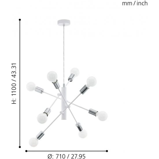Полилей GRADOLI 8хE27 max 8х60W IP20 бял