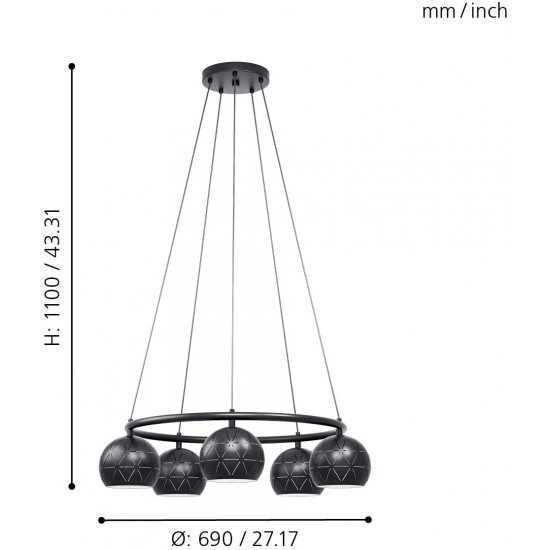Полилей CANTALLOPS 5хE14 max 5х40W IP20 черен