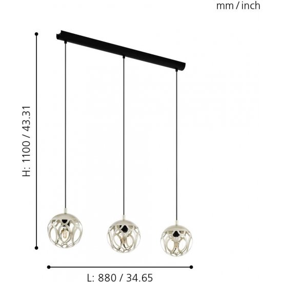 Пендел MIRTAZZA 3хE27 max 3х60W IP20 шампанско + черно