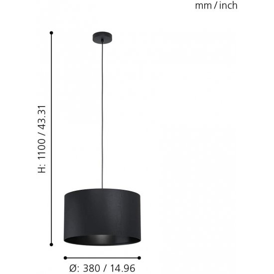 Пендел MASERLO 1 1хE27 max 1х40W IP20 черен