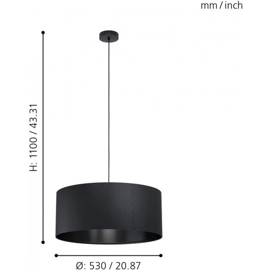 Пендел MASERLO 1 1хE27 max 1х40W IP20 ф53см черен