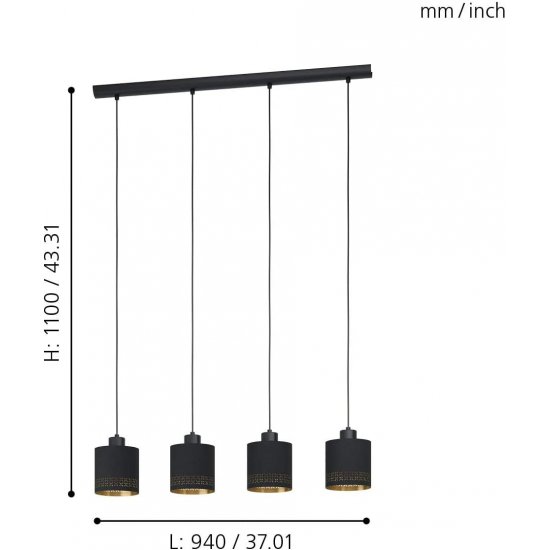 Пендел ESTEPERRA 4хE27 max 4х28W IP20 черно + златисто