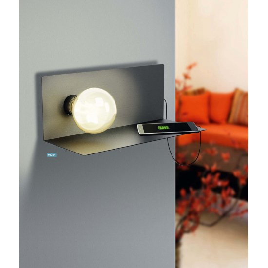 Аплик CIGLIE Е27 max 60W IP20 с USB зарядно черен