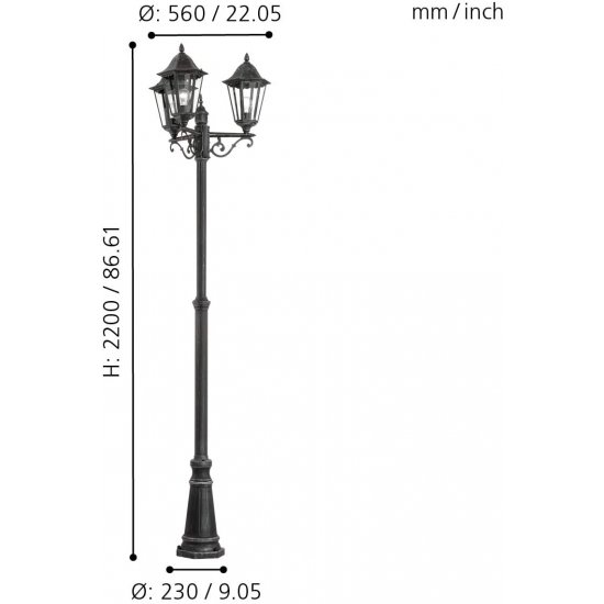 Градински стълб NAVEDO IP44 E27 max 3x60W 220см черен + старо сребро