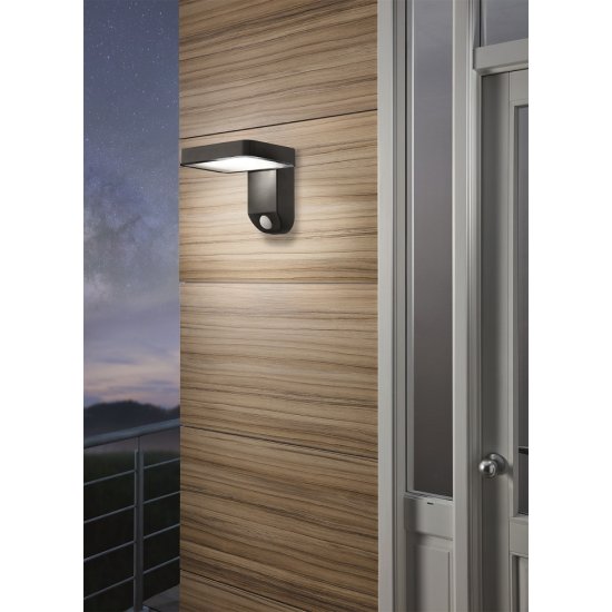 LED соларно фасадно тяло PASTION IP44 4.5W 3000K 200Lm черен със сензор