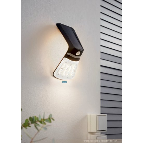 LED соларно фасадно тяло LAMOZZO 1 IP44 2W 3000+4000K 264Lm черен със сензор