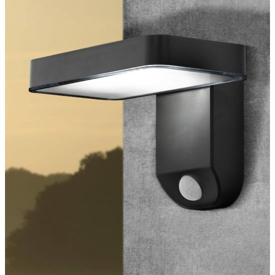 LED соларно фасадно тяло PASTION IP44 4.5W 3000K 200Lm черен със сензор
