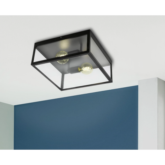 Плафон за баня AMEZOLA IP44 2xЕ27 max 2x40W черен + прозрачно стъкло