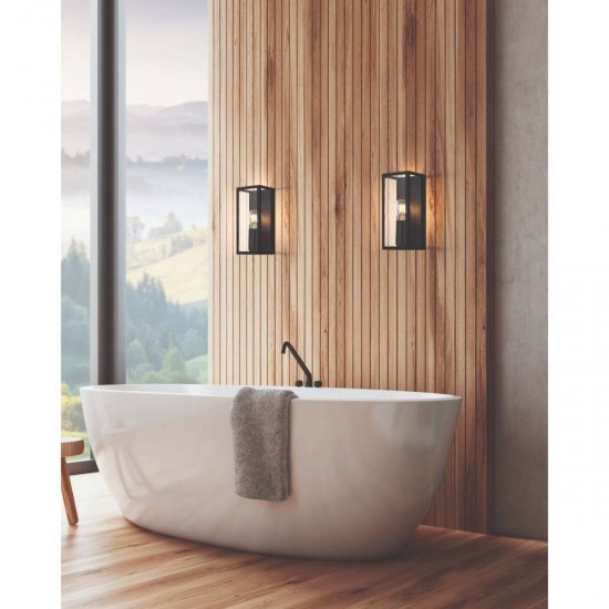 Аплик за баня AMEZOLA IP44 1xЕ27 max 1x60W черен + прозрачно стъкло