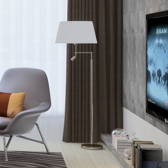 Лампион SANTANDER Е27 max 60W + LED 2.1W 3000K 250Lm IP20 ключ с шнур мат никел + бяло