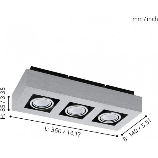 LED плафон LOKE 1 GU10 3x5W 3000K 3x400Lm IP20 мат хром + черно