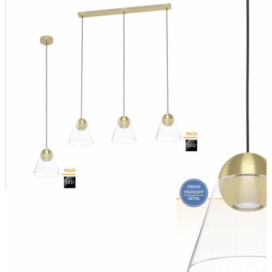 Пендел CERASELLA 3хGU10 LED 3х4.5W 3000K 3х345Lm P20 мат месинг + прозрачно