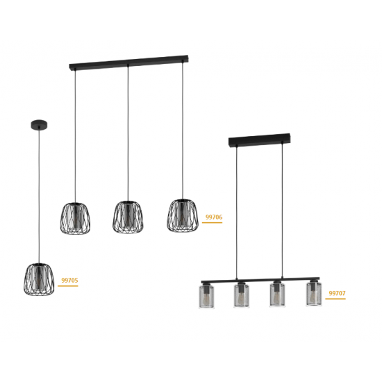 Пендел FLORESTA 1хE27 max 1х40W IP20 черно + опушено стъкло