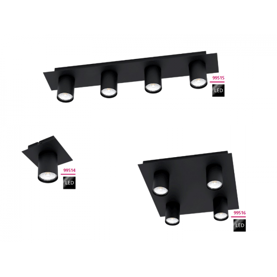 LED спот VALCASOTTO GU10 4х4.5W 3000K 4x345Lm IP20 квадрат черен