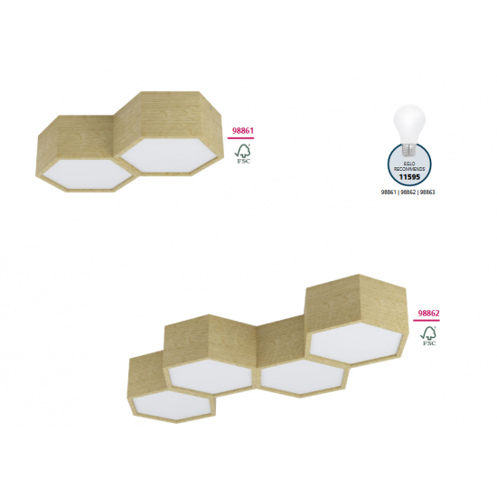 Плафон MIRLAS 6хE27 max 6х9W LED IP20 пчелна пита светло дърво + бяло
