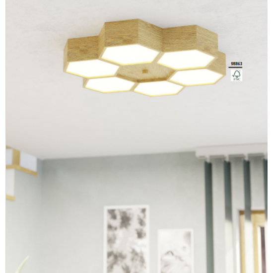 Плафон MIRLAS 6хE27 max 6х9W LED IP20 пчелна пита светло дърво + бяло