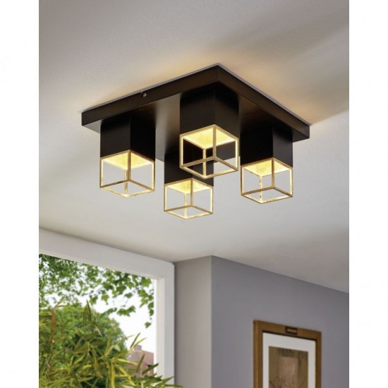 Плафон MONTEBALDO 4хGU10 LED 4х4.5W 3000K 4х345Lm P20 черно + златно