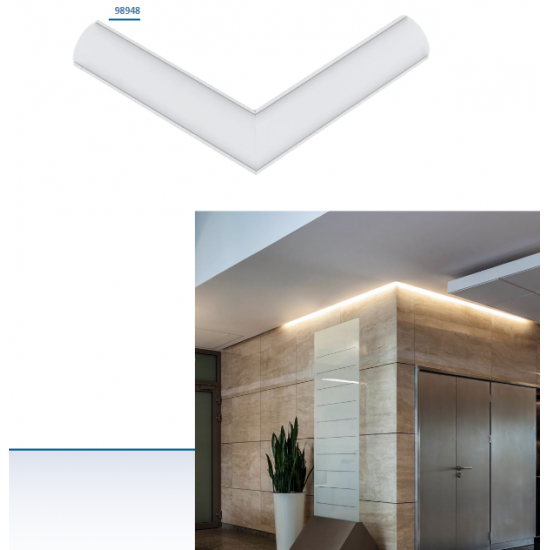 Алуминиев профил за ъгъл за LED лента Corner profile 1 16х16 1м бял + дифузер опал