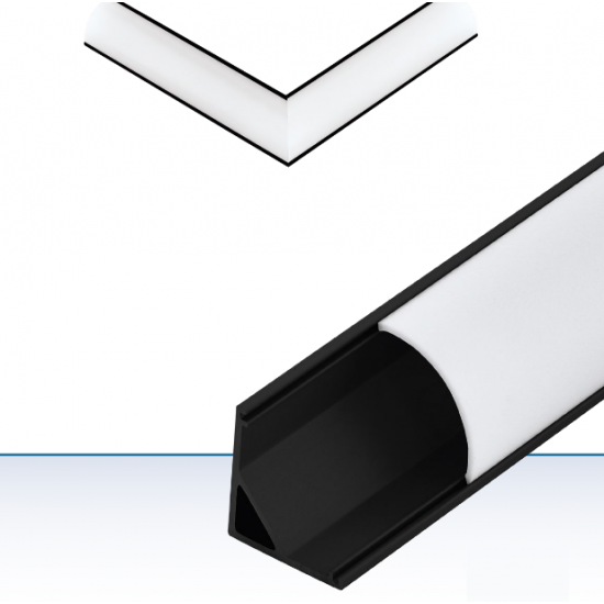 Алуминиев профил за ъгъл за LED лента Corner profile 1 16х16 1м черен + дифузер опал