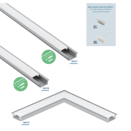 Алуминиев профил за LED лента за вграждане Recessed profile 1 23х9 2м бял + дифузер опал