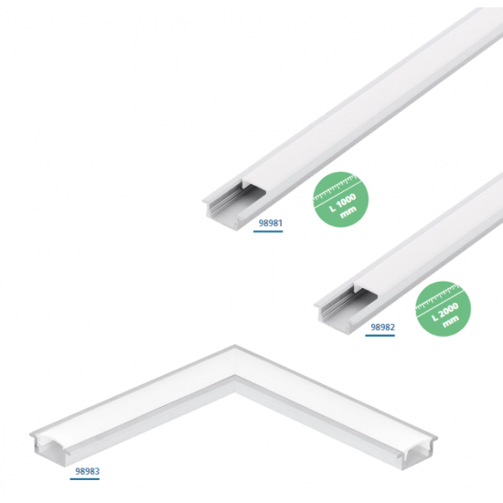 Алуминиев профил за LED лента за вграждане Recessed profile 1 23х9 2м бял + дифузер опал