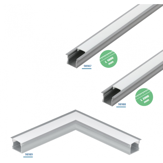 Алуминиев профил за LED лента за вграждане Recessed profile 2 23х15 1м алуминий + дифузер опал