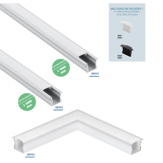 Алуминиев профил за LED лента за вграждане Recessed profile 2 23х15 1м черен + дифузер опал