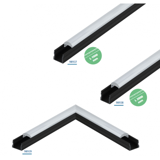Алуминиев профил ъглов с 30° разсейвател за LED лента Surface profile 3 17х20 черен + прозрачен дифузер